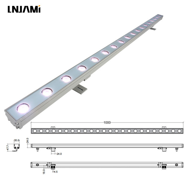 LNJAMI Outdoor LED Wall Washer IP65 Waterproof DMX RGB RGBW LED Linear Washer Light For Architectural Building Facade Lighting