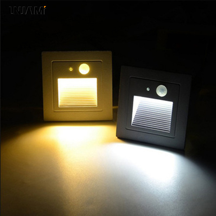 LNJAMI AC110V 220V Smart Motion Sensor Square LED Stair Lights For Indoor Wall Recessed Lights Outdoor Step Corner Lamp