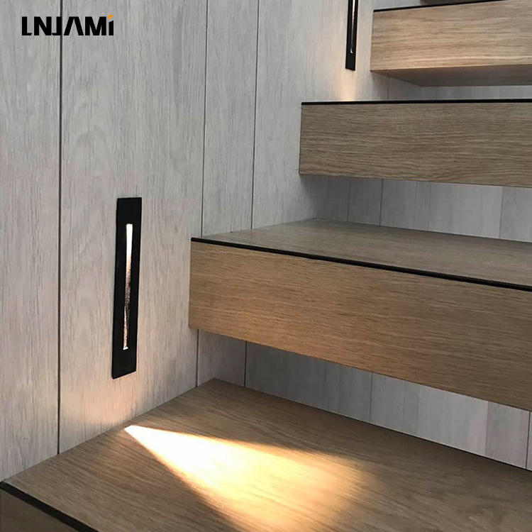 LNJAMI Indoor Smart 3W 3000K Retangular Floor Recessed LED Stair Light For Wall Corner Inground Step Foot Uplight