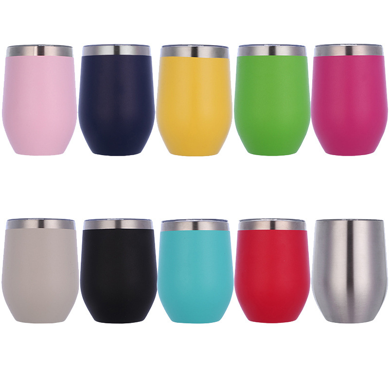 Hot Selling 12 OZ Egg Shape Mugs Stainless Steel Coffee Wine Tumbler Cups With Lid And Straw