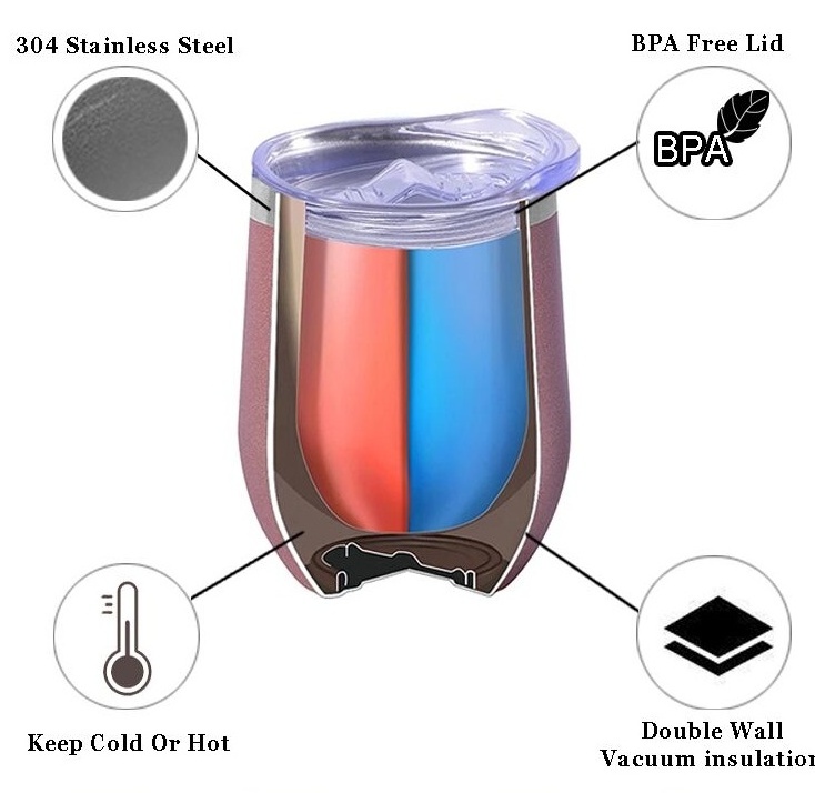 Hot Selling 12 OZ Egg Shape Mugs Stainless Steel Coffee Wine Tumbler Cups With Lid And Straw