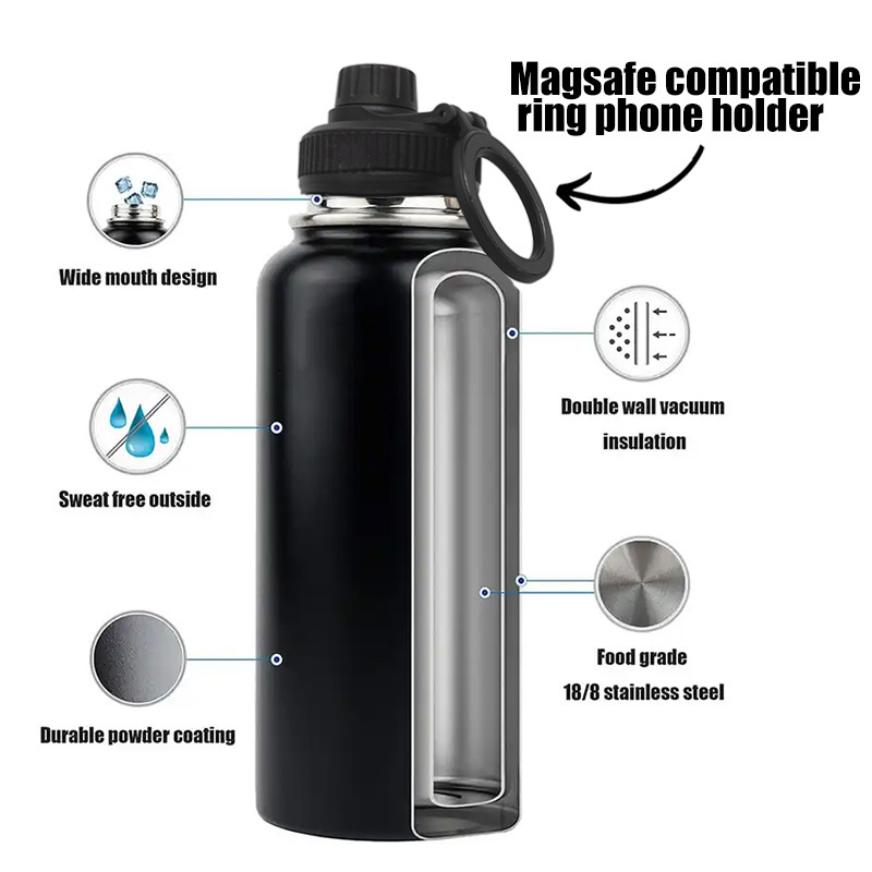 Doule wall Vacuum Insulated 304 stainless Steel Thermos Magnet Water Bottle with Magnetic Cell Phone Holder