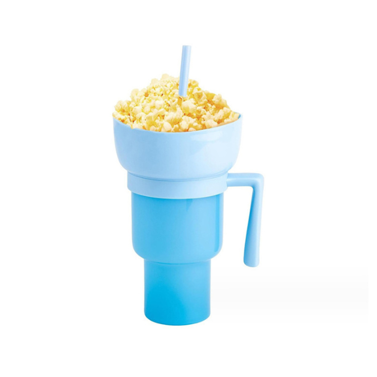 Creative Cinema Reusable Snack and Drink Cup Stadium Tumbler with Snack Bowl 2 In 1 Leak Proof Snack Cup for Adults Kids