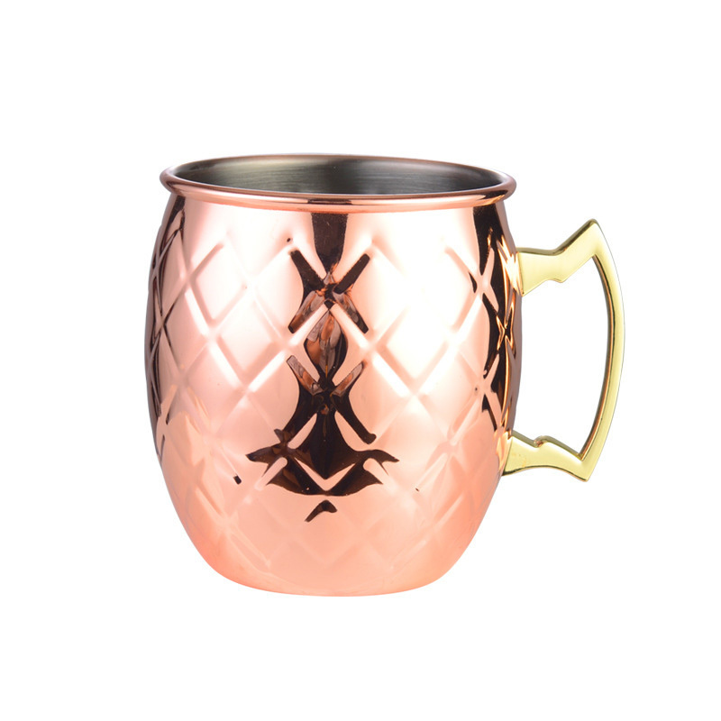 Moscow Mule Mug Cup 304 Stainless Steel Wine Coffee Mug 500ml Cocktail Copper Glass Hammered Coppering Bottle