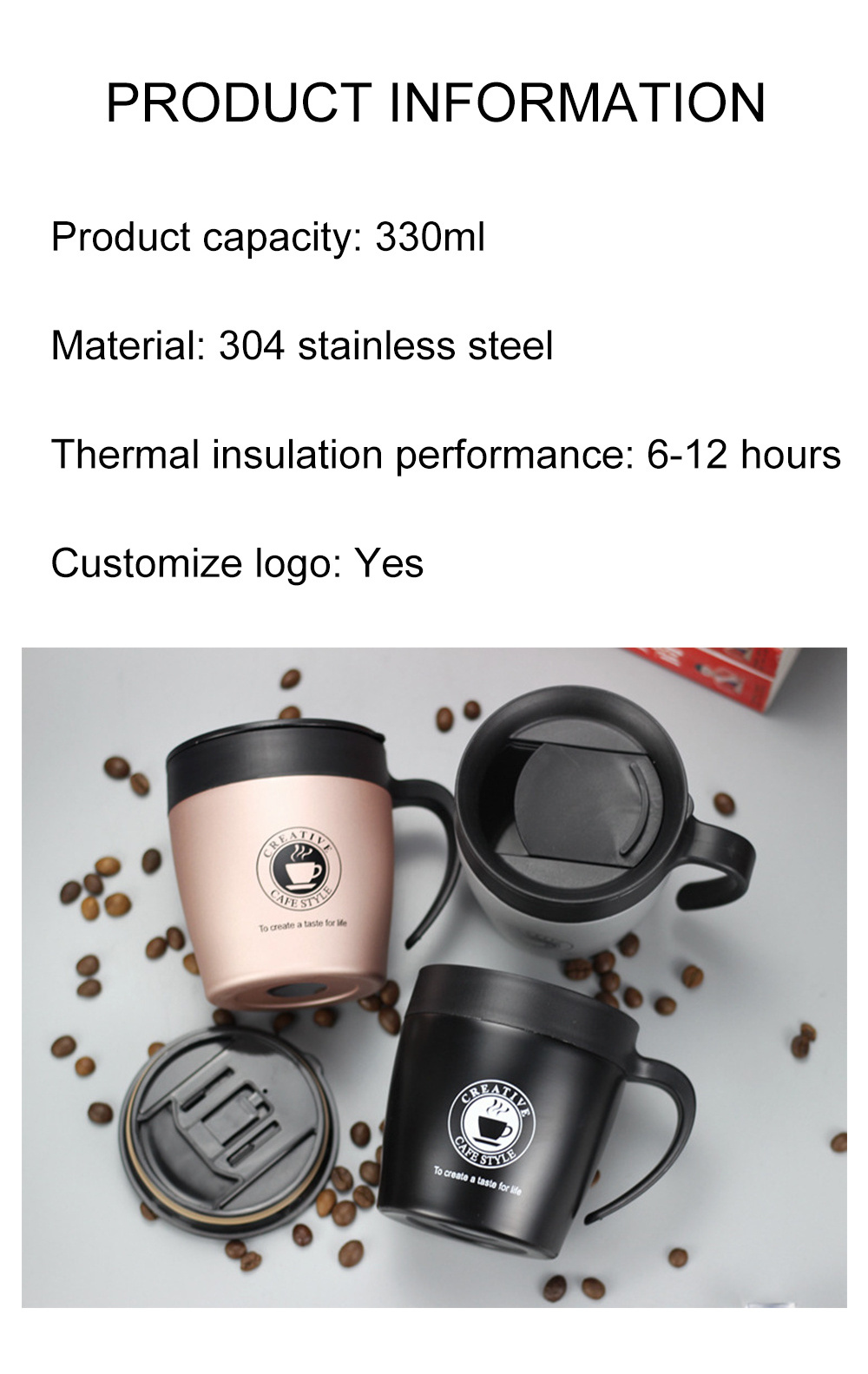 Hot Sale Coffee Tumbler Cup Stainless Steel Thermal Coffee Cup With Handle Double Wall Vacuum Coffee Cup Mugs