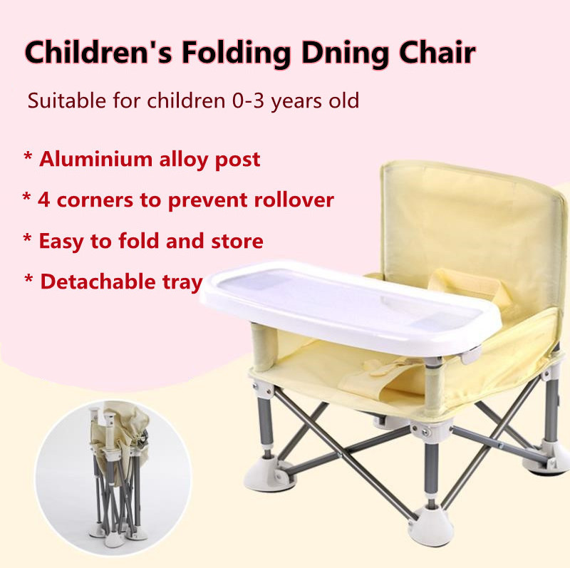 Collapsible Solid Baby Dining Chair With Large Tray And Portable Travel Bag For Safety Baby Feeding Seat Chair