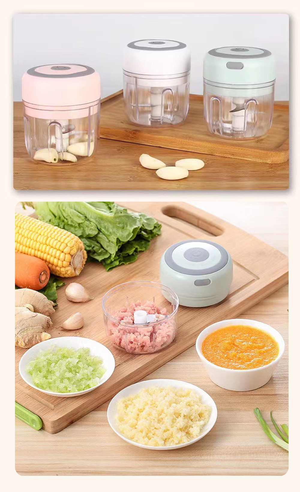 High Quality Vegetable Crusher Kitchen Tool 100/250mL Mini Electric Garlic Chopper USB Charging