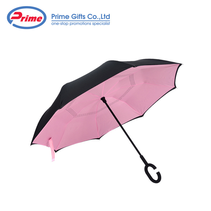 Beautiful Printing Double layer Inverted Umbrella With C Handle