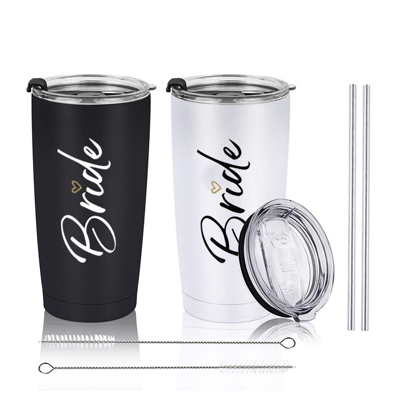 Couple Bride Tumbler Cup Gift Set For  Mr And Mrs Stainless Steel Tumbler Coffee Cup Mug with Lid and Straw