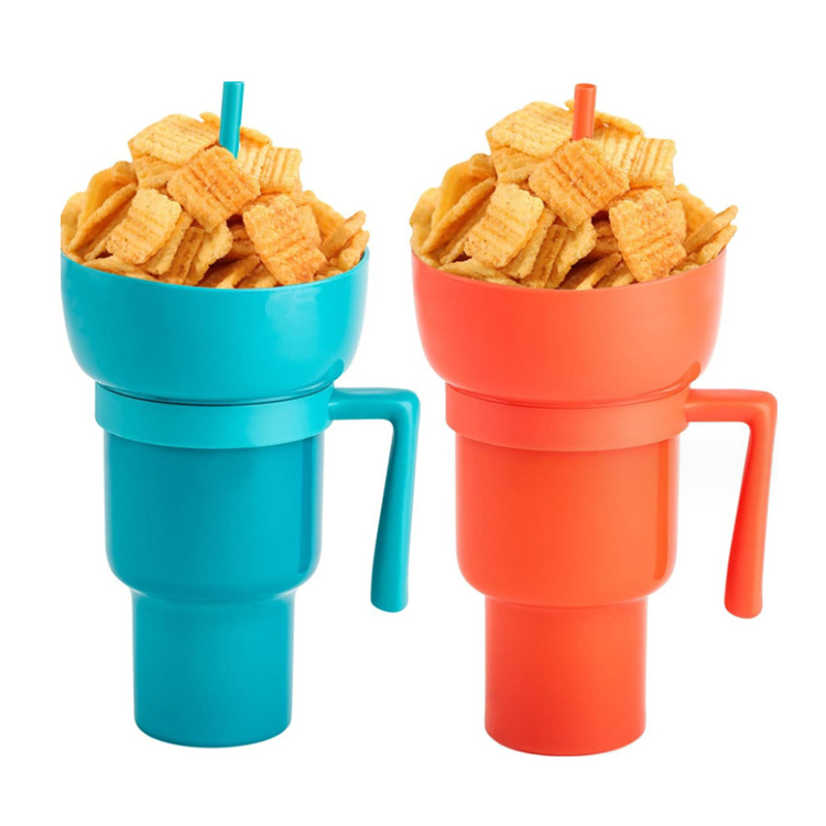 Creative Cinema Reusable Snack and Drink Cup Stadium Tumbler with Snack Bowl 2 In 1 Leak Proof Snack Cup for Adults Kids