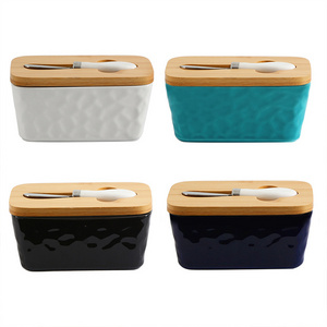 Rectangular Ceramic Butter Dishes Sealed Tin Cheese Box Storage Box Containers Butter Dish With Knife And Bamboo Lid