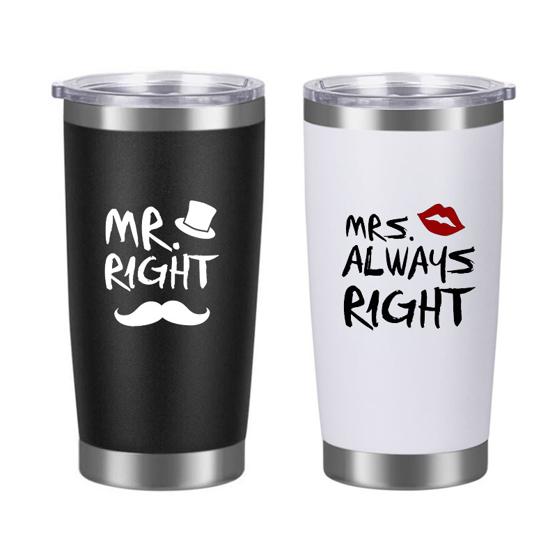 Couple Bride Tumbler Cup Gift Set For  Mr And Mrs Stainless Steel Tumbler Coffee Cup Mug with Lid and Straw