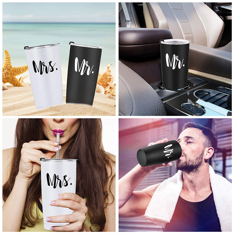 Couple Bride Tumbler Cup Gift Set For  Mr And Mrs Stainless Steel Tumbler Coffee Cup Mug with Lid and Straw