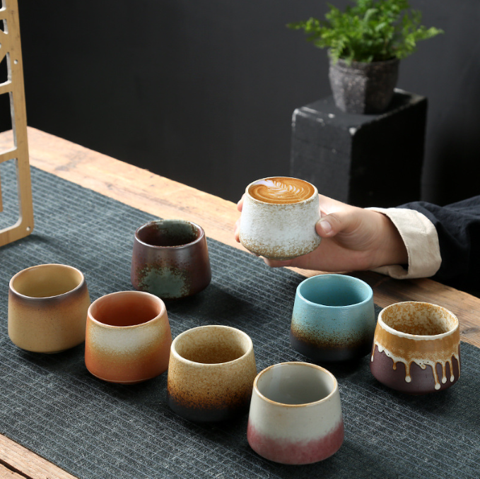 200ml gift Unique Style Pottery Coffee Cup Mug Ceramic With Handle Heat Resistant Stoneware Tea Cup Pottery Strainer Mug