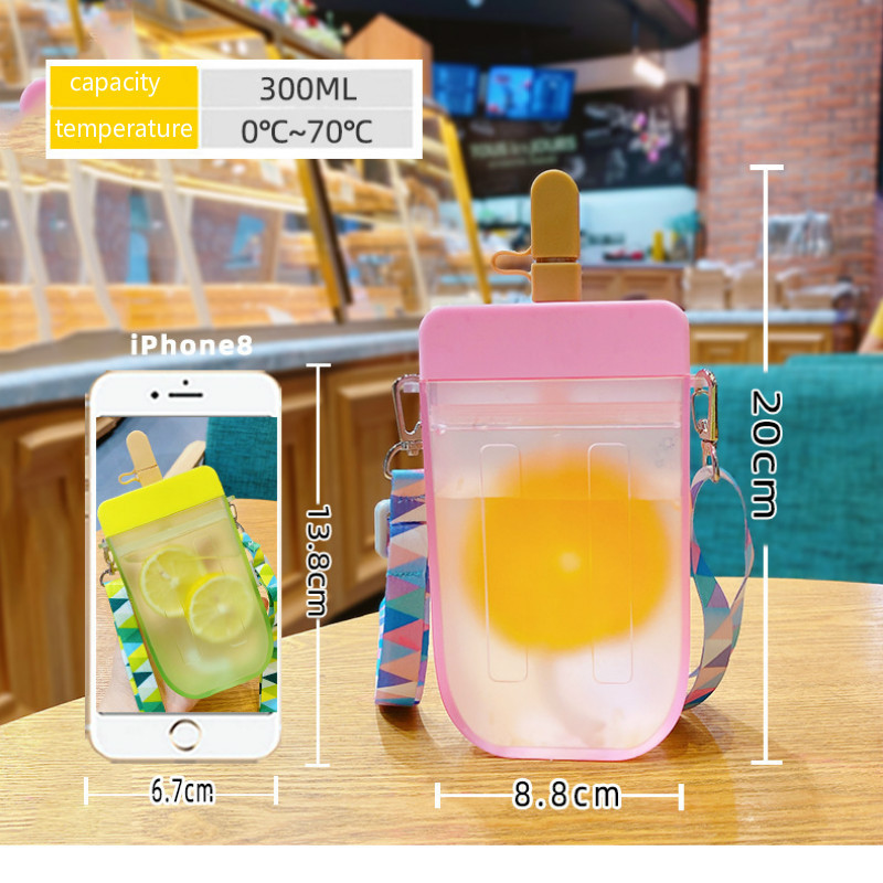 Popsicle Water Bottle Plastic for Adult Children  New Outdoor Transparent Drink Juice Portable Creative Mug Cute Straw Cup