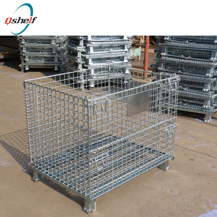 Stillages Collapsible Stackable Folding Wire Mesh Stillage Basket Warehouse Cage