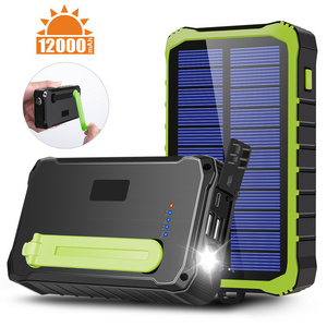 High Capacity Portable Solar Charger Hand Crank Dual USB Powered 12000mAh Solar Panel Power Bank With Led Light