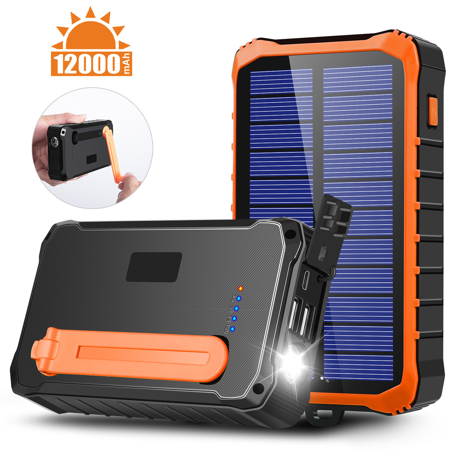 Hand Crank Emergency Solar Power Phone Charger High Capacity 12000mAh Power Bank