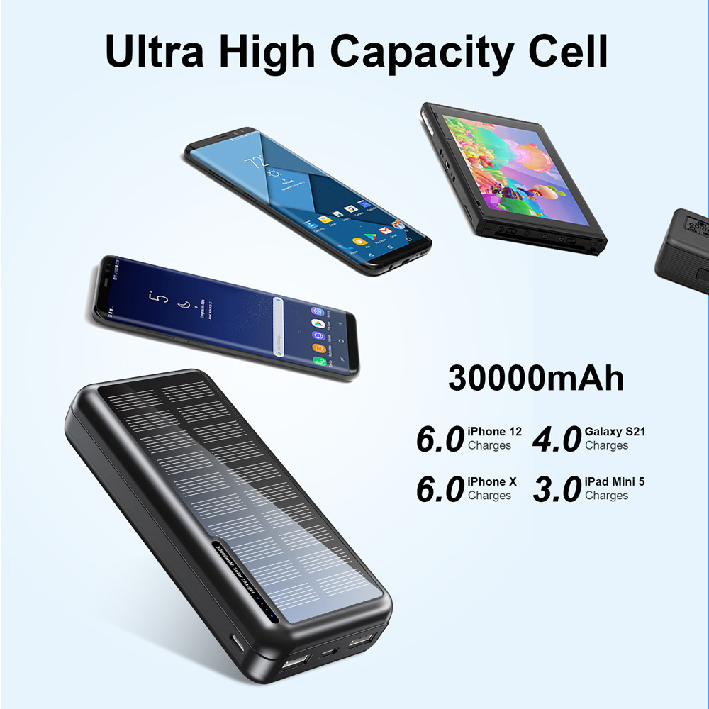 20000mAh Solar Power Bank With Flashlight Outdoor Camping Gear Equipment Emergency Survival Kit