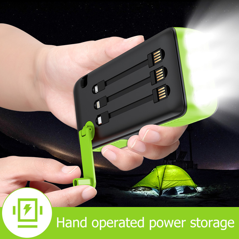 Outdoor Emergency 2 Usb Hand-Crank Power Generator Solar Charger 3 In 1 Built In Cable Solar Hand Crank Power Bank 30000Mah