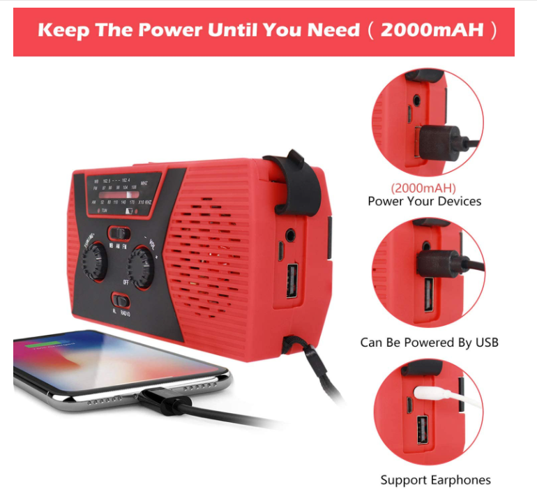 Best For Earthquake Rechargeable Super Bright Led Camping 2000mAh Solar Dynamo Hand Crank Radio Flashlight