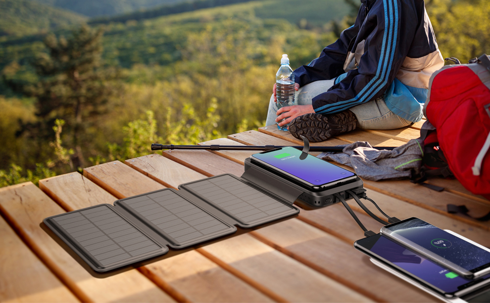 Newest Built In Cable 4pcs Solar Panel 8W Solar Charger Power Bank 30000mah For Outdoor Bait Boat  Carp Fishing Power