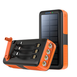 Outdoor Emergency 2 Usb Hand-Crank Power Generator Solar Charger 3 In 1 Built In Cable Solar Hand Crank Power Bank 30000Mah