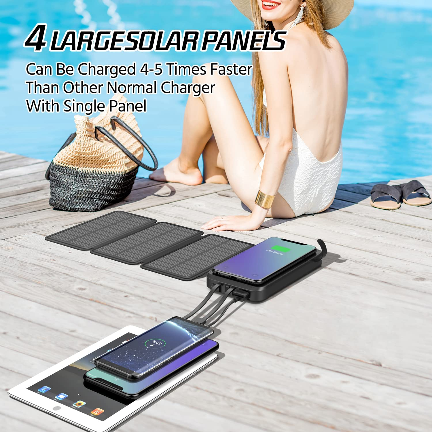 Portable Waterproof Solar Panel Dual 5v Usb Charger Solar Power Bank Solar Panel Charge,led Display Li-polymer Battery Micro USB