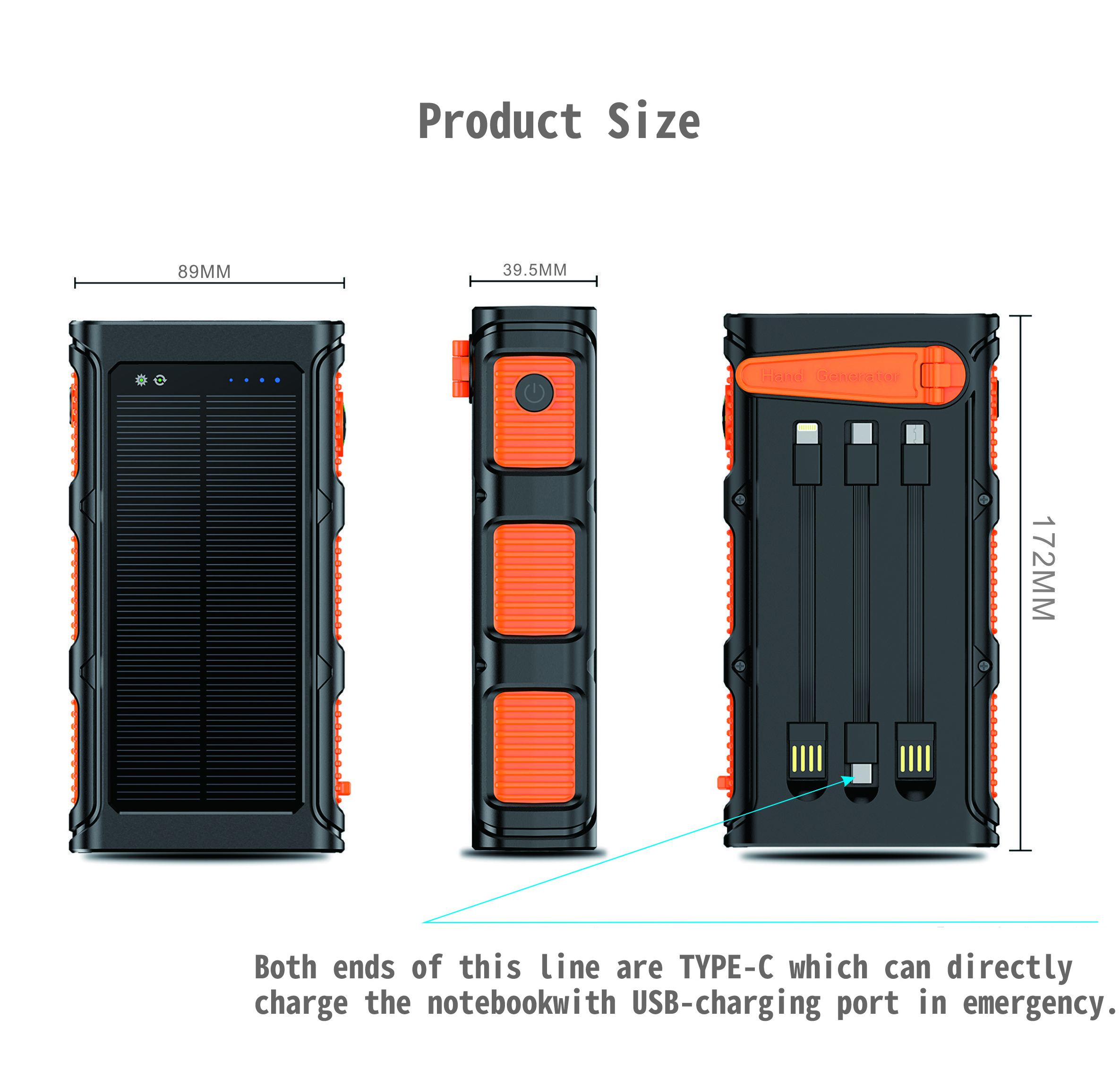 Multifunction Outdoor Emergency Solar Power Bank Hand Cranking Power Station With SOS LED Torch