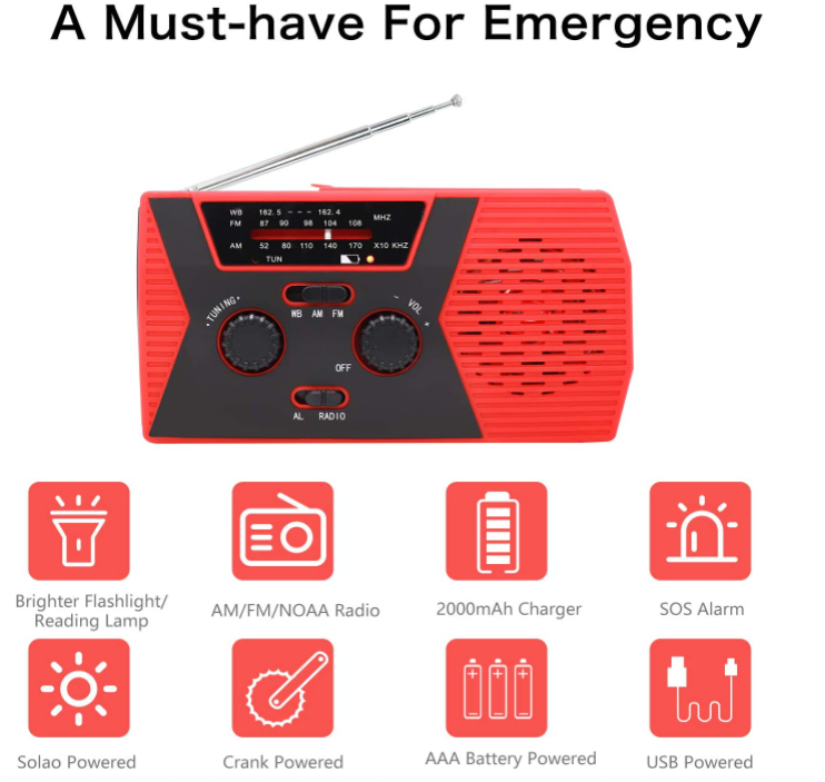 Best For Earthquake Rechargeable Super Bright Led Camping 2000mAh Solar Dynamo Hand Crank Radio Flashlight