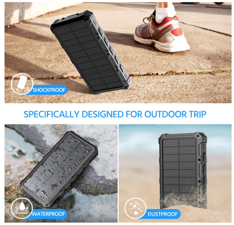 Wireless Charging Portable Mobile Solar Power Bank Charger Led Flashlight Waterproof For Cellphone