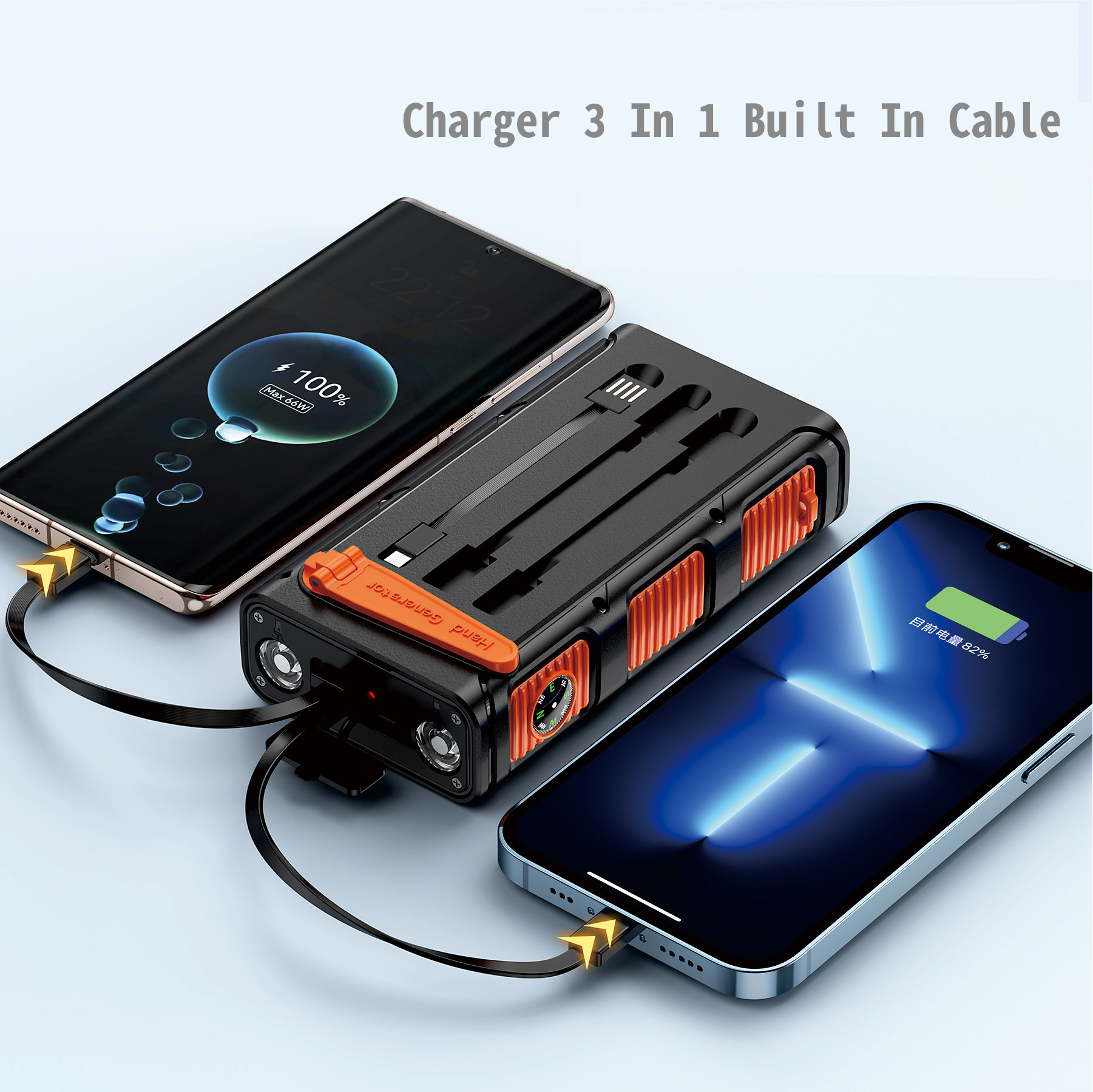 Multifunction Outdoor Emergency Solar Power Bank Hand Cranking Power Station With SOS LED Torch