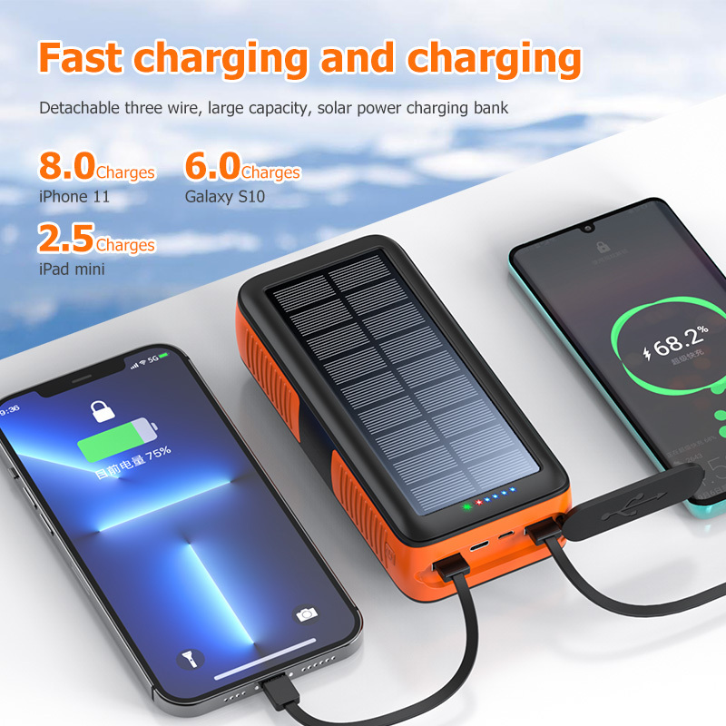 Outdoor Emergency 2 Usb Hand-Crank Power Generator Solar Charger 3 In 1 Built In Cable Solar Hand Crank Power Bank 30000Mah