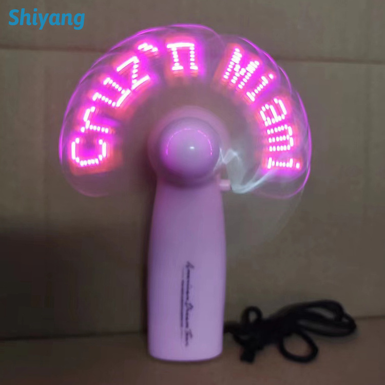 Air Cooling Handheld Traveling White Words LED Mini Ventilation Custom Message LED Flashing Fan