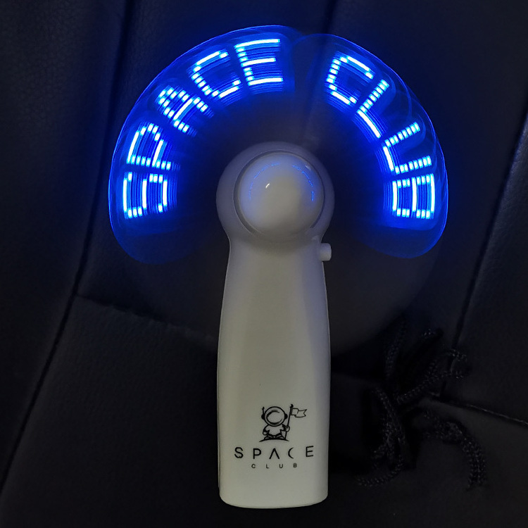 Air Cooling Handheld Traveling White Words LED Mini Ventilation Custom Message LED Flashing Fan