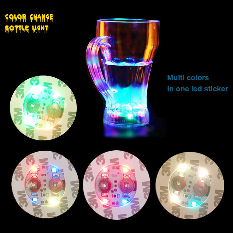 Christmas Parties Light up Custom RGB LED Light Sticker Coaster, LED Bottle Flashing Coaster