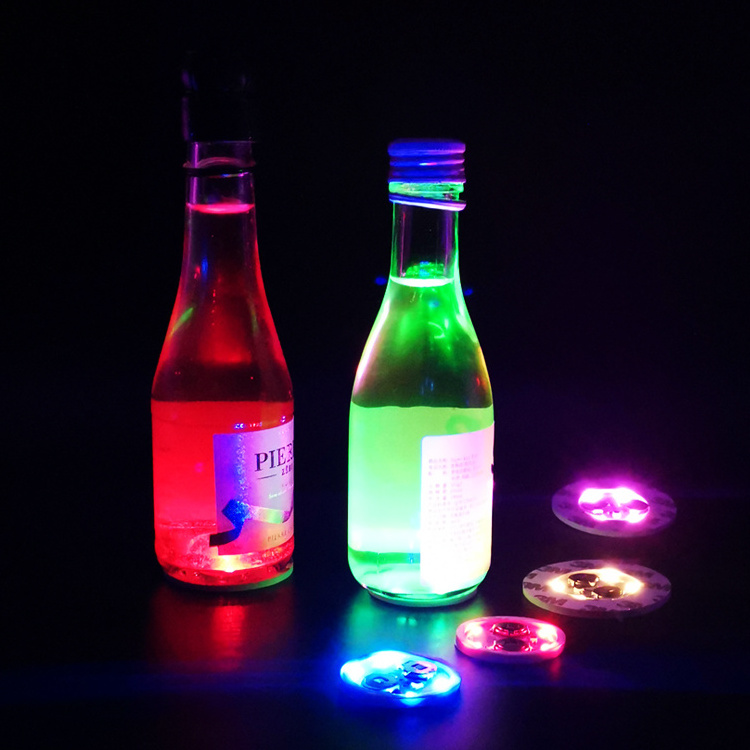 Christmas Parties Light up Custom RGB LED Light Sticker Coaster, LED Bottle Flashing Coaster