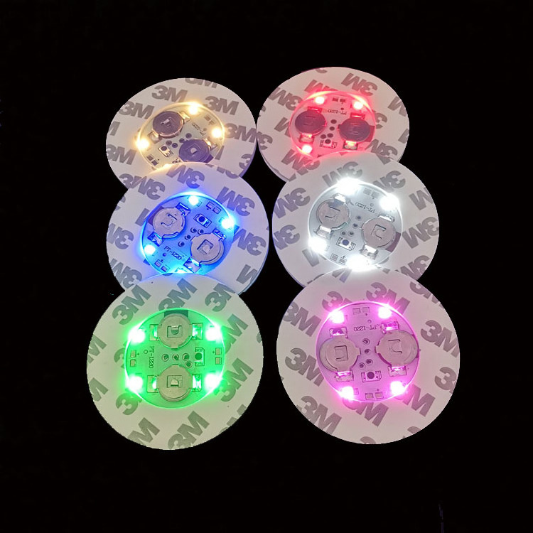 Christmas Parties Light up Custom RGB LED Light Sticker Coaster, LED Bottle Flashing Coaster