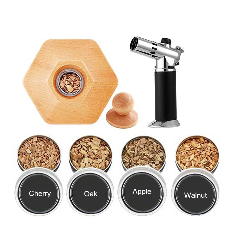 Best Seller Wood Cocktail Smoker Kit with Torch Whiskey Cocktail Smoking Kit Set with Customized Design