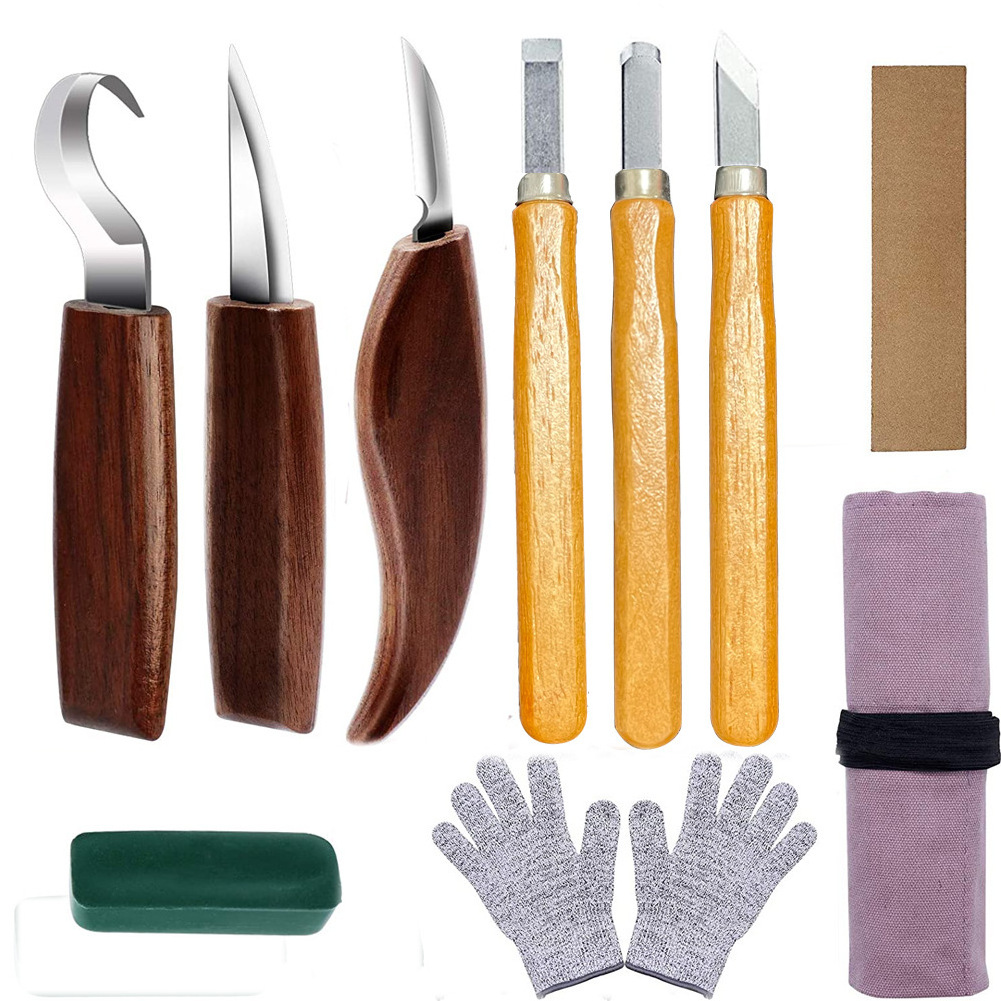 Hand Tools Wholesale Wood Carving Tools Set, 5 in 1 Kit for Beginners Sharpener Chip Whittling Wood Carving Knife Set