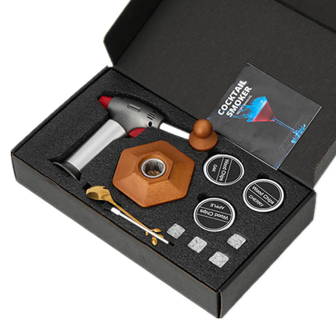 Best Seller Wood Cocktail Smoker Kit with Torch Whiskey Cocktail Smoking Kit Set with Customized Design