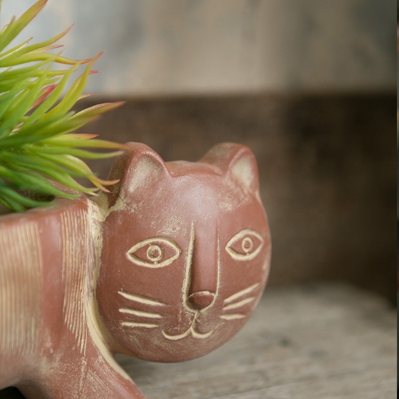 mini cute cement small cat tiger flower pot cactus succulent