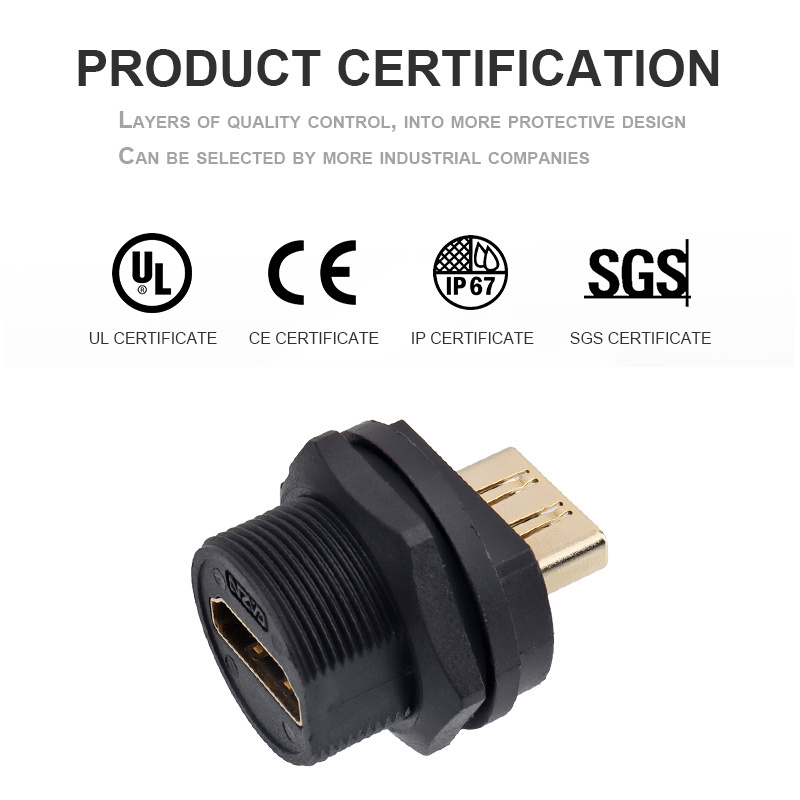 IP67 Chassis 20.6 Panel Installed HDM waterproof socket 4K 60HZ HDMII aviation plug waterproof connector