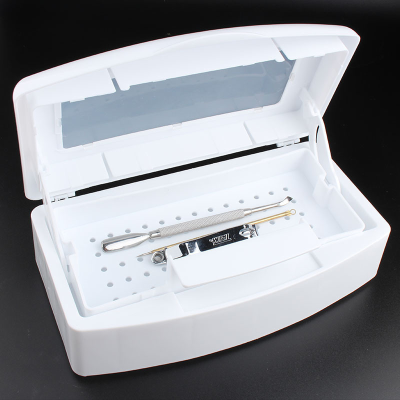 Manicure Tool White Plastic Disinfection Cleaning  Case Box Nail Art Tool Visible Cover Plastic Sterilizer Tray