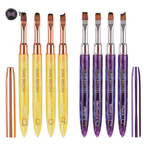 Custom Logo Yellow Purple Professional Acrylic Handle Manicure Round Flat French Pen Polish Poly Gel Nail Art Brush