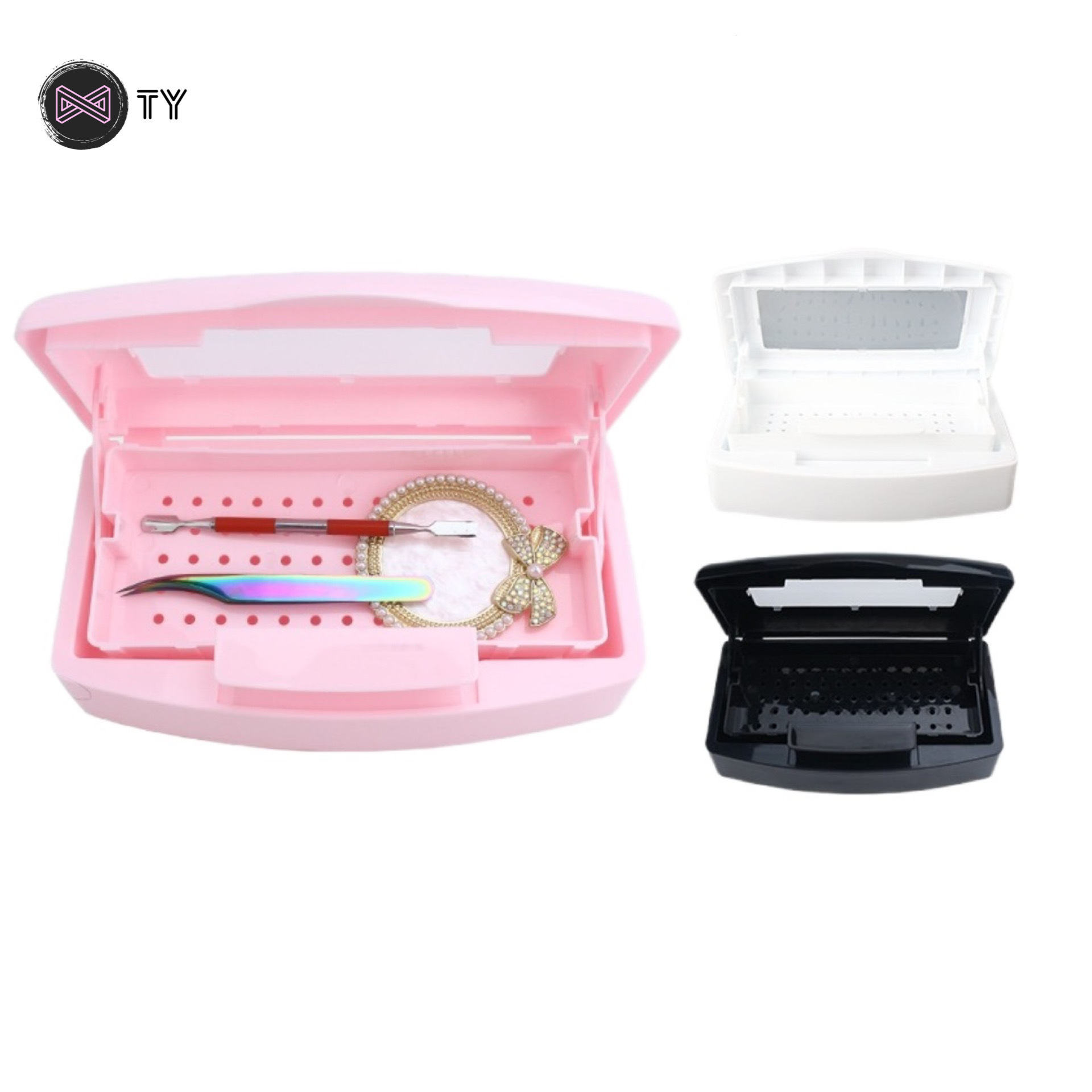 Manicure Tool White Plastic Disinfection Cleaning  Case Box Nail Art Tool Visible Cover Plastic Sterilizer Tray