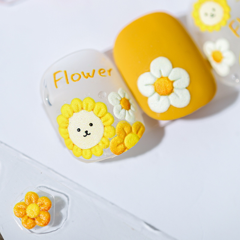 Japanese 5D Daisy Peach Blossom Rose Scrub Thin Spring Nail Flower Sticker