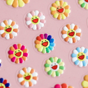 Self Adhesive Smile Face Spring Summer White Yellow Flowers Manicure Tips Decals Nail Decoration 5d Sunflower Nail Art Stickers