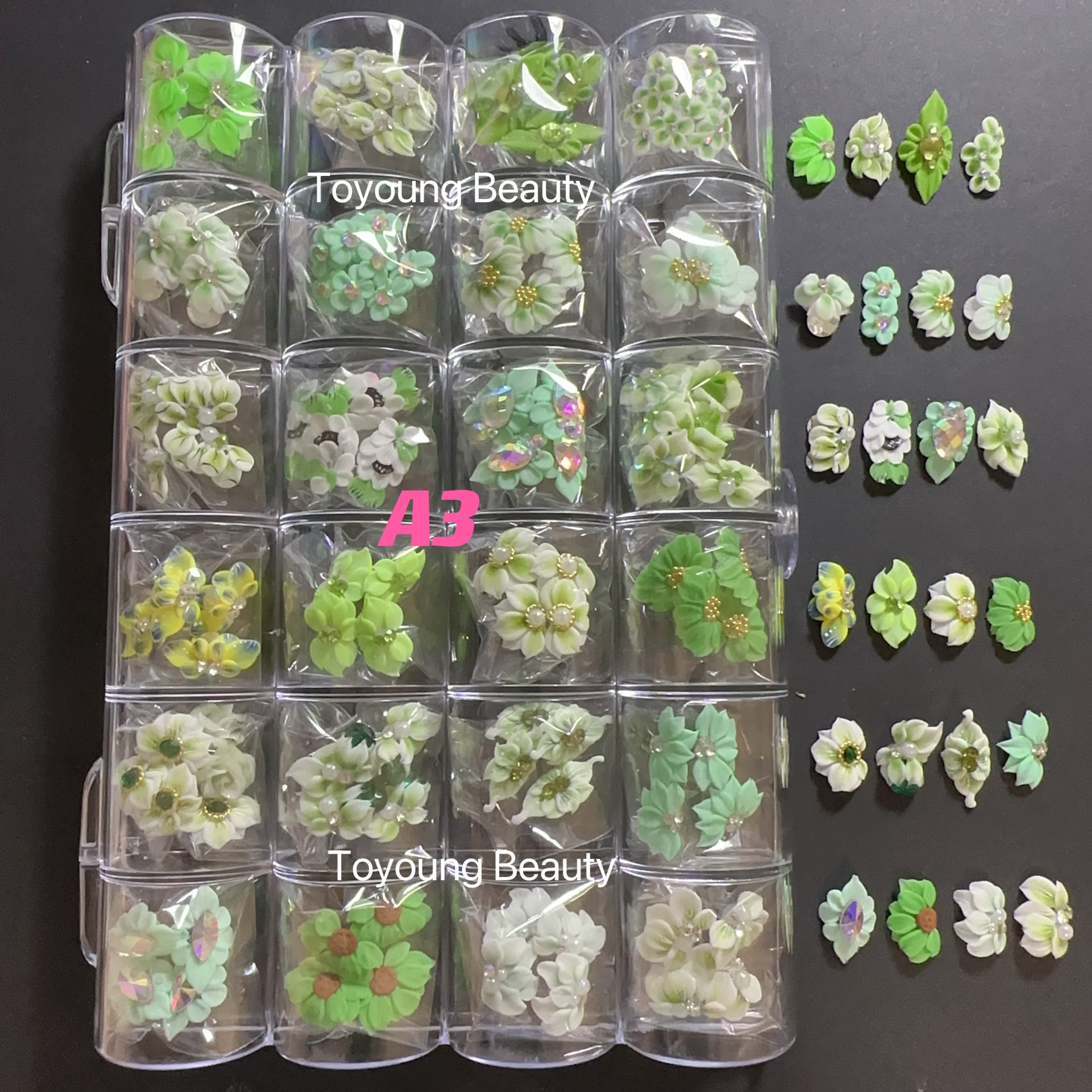 TOYOUNG 100pcs Per Tray Cheap Price Box Kawaii Handmade Nail Art Charms Christmas Decoration Stickers 3D Acrylic Nail Flowers