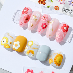 Japanese 5D Daisy Peach Blossom Rose Scrub Thin Spring Nail Flower Sticker